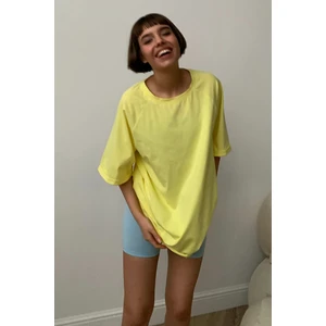 Sarı Oversize Basic Kadın Tişört