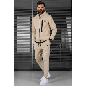 Bej Baskılı Regular Fit Erkek Eşofman Takımı