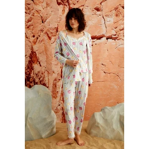 Sabahlıklı Dantel Detaylı Pegasus Kadın Pijama Takımı-Çeyizlik Takım