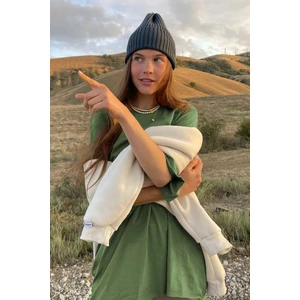 Haki Oversize Basic Kadın Tişört