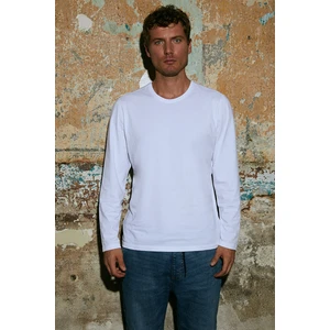 Erkek Beyaz Uzun Kollu Bisiklet Yaka Pamuklu T-Shirt