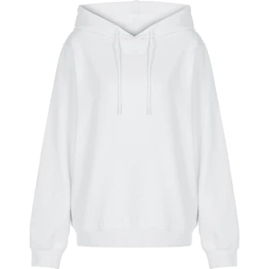 Kadın Beyaz Pamuklu Unisex Kapüşonlu Sweatshirt Hoodie