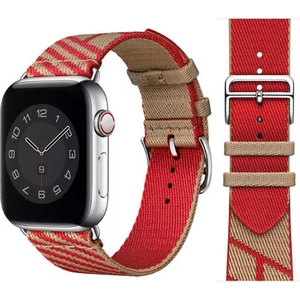 Case 4U Apple Watch Seri 7/6/SE/5/4 Metal Toka Hasır Kordon KRD-51 NO2 42mm 44mm 45mm Uyumlu Kırmızı - Altın