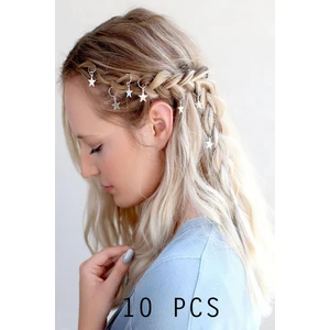 10'lu Gümüş Saç Toka Seti Yıldız Temalı Kadın Aksesuarı Tüm Saç Tiplerine Uygun