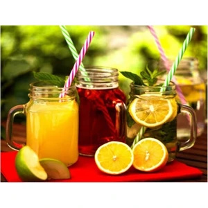 12'li Pipetli Cam Kavanoz Kupa 400ML Meşrubat Limonata Bardağı 4 Renk