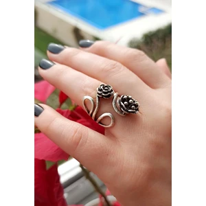 Fildişi Aksesuar Antik Gümüş Kaplama Çiçek Şekilli El Yapımı Ayarlanabilir Kadın Yüzük