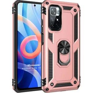 Xiaomi Redmi Note 11T Kılıf Military Ring Holder Rose Gold