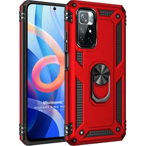 Xiaomi Redmi Note 11T Kılıf Military Ring Holder Kırmızı