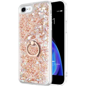Apple iPhone Se 2022 Kılıf Glitter Liquid Holder Gold