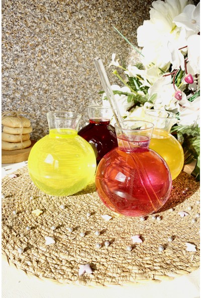 Glassycook 4 ADET-450 ml El Yapımı, Üfleme Camdan, Karaf Sürahi, Meyve Suyu Sürahisi, Limonatalık