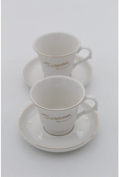Porselen 6 Lı Kahve Fincan Takımı K-39260-11 Atatürk Imzalıdır. Beyaz