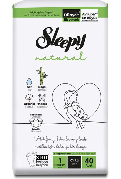 Sleepy Natural Bebek Bezi Yeniodoğan 1 Beden Jumbo Paket (40 Adet)