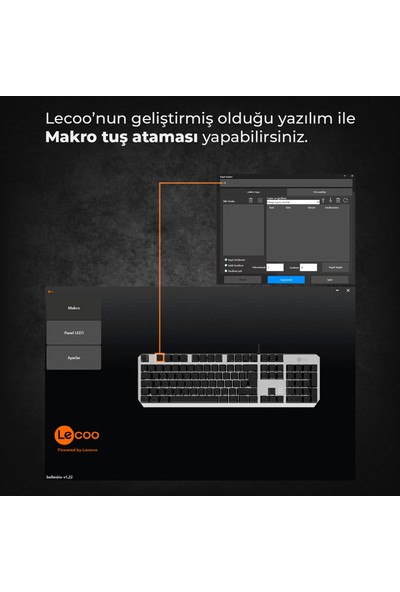 Lecoo GK301 USB Kablolu RGB LED Aydınlatmalı Gaming Mekanik Q Klavye Metalik Gri