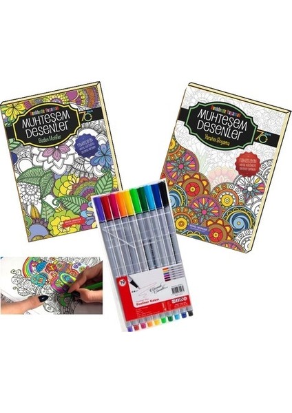 Yetişkinler için Mandala kitapları+keçeli kalem