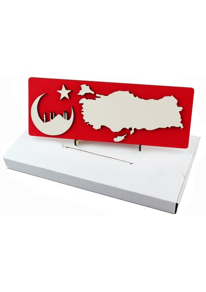 Ay Yıldız Türkiye Desenli Masa Üstü 3mm Mdf Ahşap Kalemlik