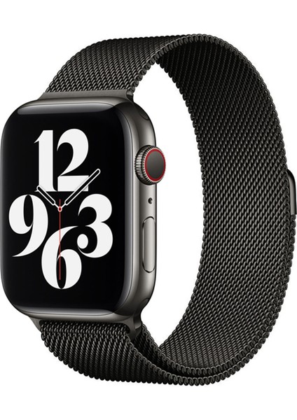 Apple Watch Seri 9/8/7/6/se/5/4/3 Milano Loop Metal Hasır Kordon 41MM 40MM 38MM Uyumlu (Siyah)