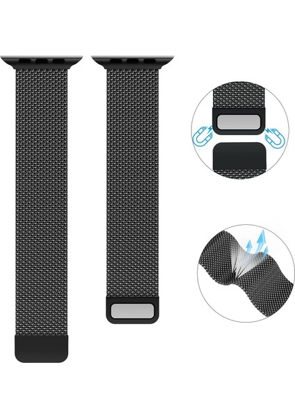 Apple Watch Seri 10 46MM, Seri 9/8/7/6/se/5/4/3 Milano Loop Metal Hasır Kordon 45MM 44MM 42MM Uyumlu (Siyah)