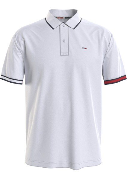 Polo Yaka Slim Fit Düz Beyaz Erkek Polo T-Shirt - D0DMM12963-YBR_TJM Reg Flag Cuffs P