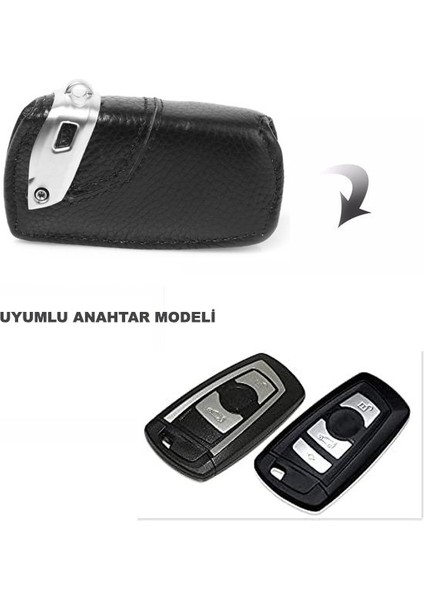 (Bmw 1 3 5 7 X5 Uyumlu) Deri Anahtar Kılıfı - Siyah