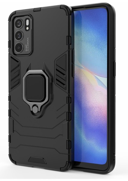 Oppo Reno 6 4g Batman Serisi Yüzük Standlı Armor Kılıf - Siyah