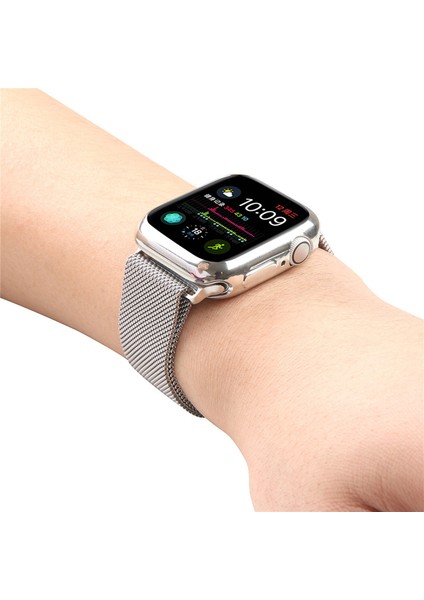 Apple Watch Uyumlu 7 41 mm Önü Açık Tasarım Parlak Silikon Kılıf - Gümüş fiyatları