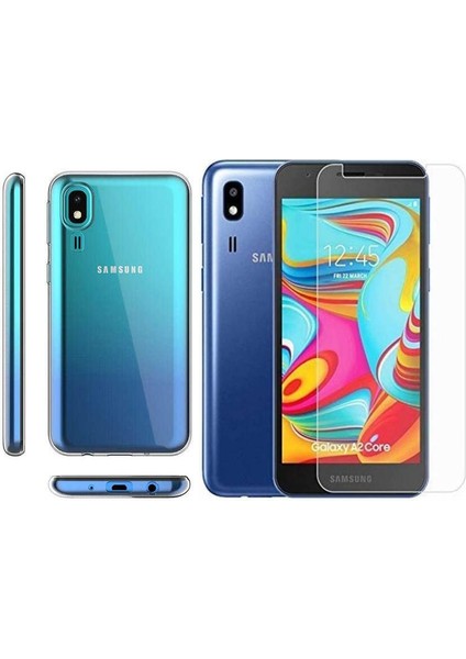 Samsung Galaxy A2 Core Zore Süper Silikon Kılıf + Kırılmaz Cam