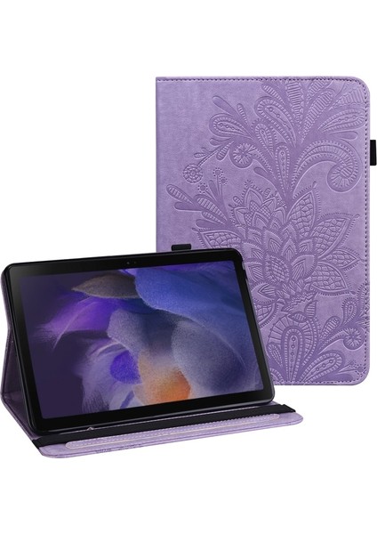 Galaxy Tab A8 Için Standlı Desen Baskılı Deri Tablet Kılıfı - Mor (Yurt Dışından)