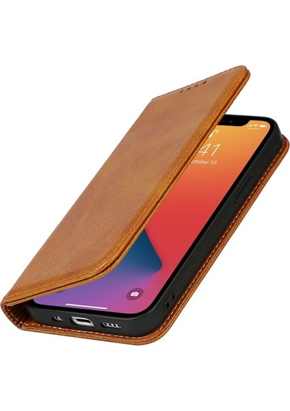 iPhone 13 Pro 6.1 Inç Uyumlu Deri Cüzdan Telefon Kılıfı - Açık Kahverengi (Yurt Dışından) indirimleri