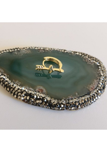Zirkon Taşlı Gold Oklu Halka Piercing- Çap 6 mm
