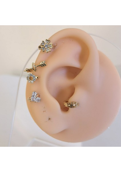 Zirkon Taşlı Gold Oklu Halka Piercing- Çap 6 mm