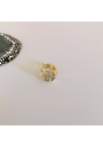 Zirkon Taşlı Gold Çiçekli Halka Piercing- Çap 6 mm
