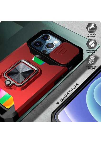 iPhone 13 Pro 6.1 Inç Uyumlu Kart Tutuculu Çıkarılabilir Lens Kapaklı Hibrit Telefon Kılıfı - Siyah (Yurt Dışından)