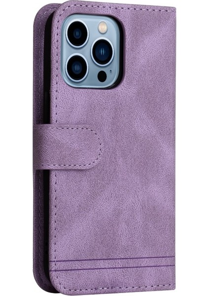 iPhone 13 Pro 6.1 Inç Uyumlu Metal Düğme Desenli Deri Cüzdan Telefon Kılıfı - Mor (Yurt Dışından) indirimleri