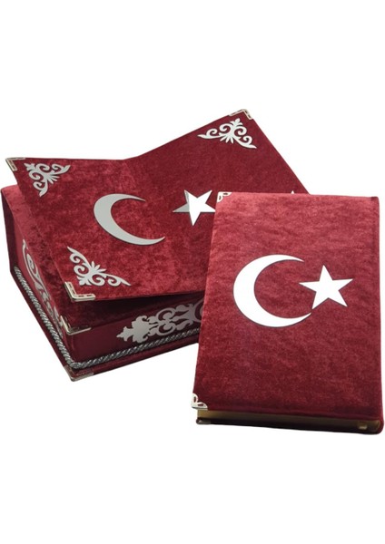 Üstü Rahleli Sandıklı Ayyıldız Pleksi Işlemeli Kadife Kaplı Kuranı Kerim Seti
