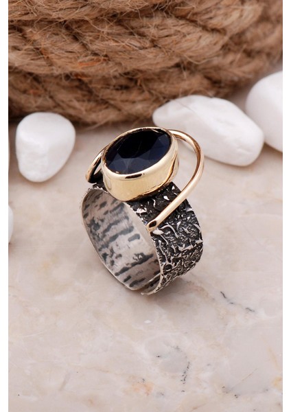 Safir Taşlı Çekiç Dövme Elişi Gümüş Yüzük 3323 fiyatları