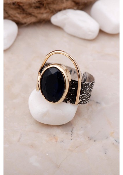 Safir Taşlı Çekiç Dövme Elişi Gümüş Yüzük 3323 modelleri