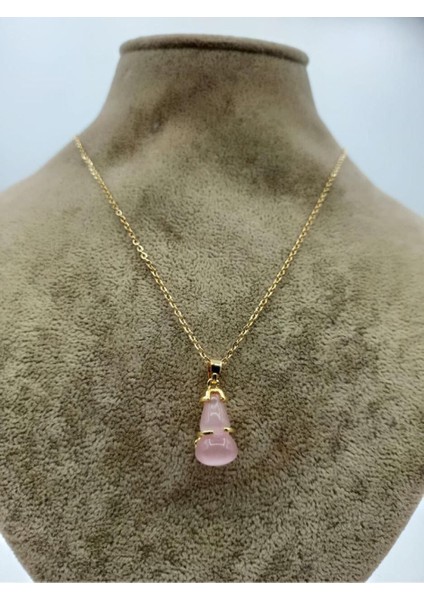 Doğal Taş Pembe Kuvars Kolye modelleri