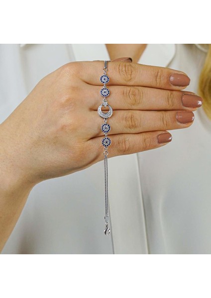 Ay Yıldız Nazar Tasarımlı 925 Ayar Gümüş Kadın Bileklik fiyatları