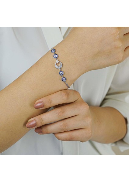 Ay Yıldız Nazar Tasarımlı 925 Ayar Gümüş Kadın Bileklik modelleri