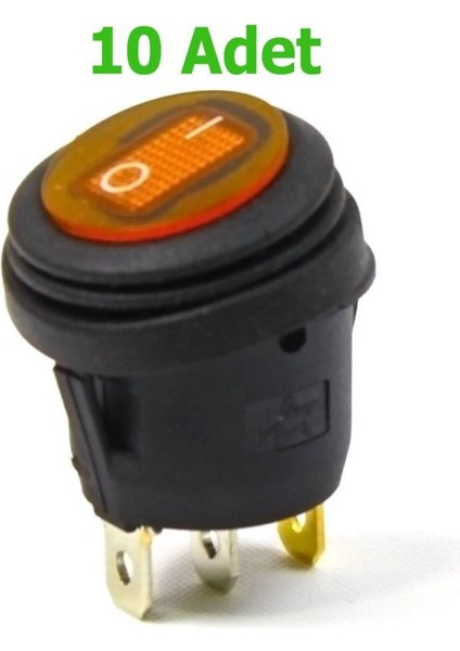 Yuvarlak Körüklü Işıklı Anahtar 10 Adet Turuncu, On-Off 3 Pin - Düğme Buton Switch