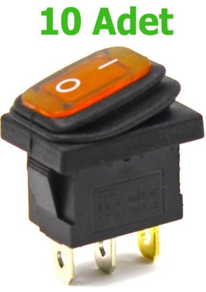 Körüklü Işıklı Anahtar 10 Adet Turuncu, On-Off 3 Pin - Düğme Buton Switch