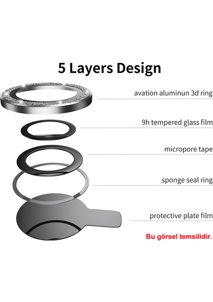 iPhone 13 Pro Kamera Camı Lens Koruyucu Elmas Taş Kaplama Halka Set - Mavi AL2776