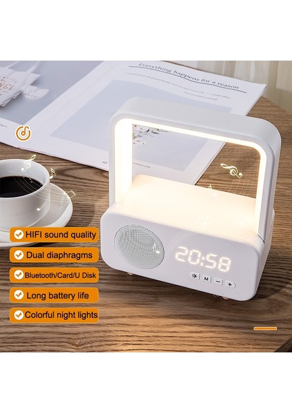 Taşınabilir Dijital Saatli Bluetooth Hoparlör - Beyaz (Yurt Dışından)
