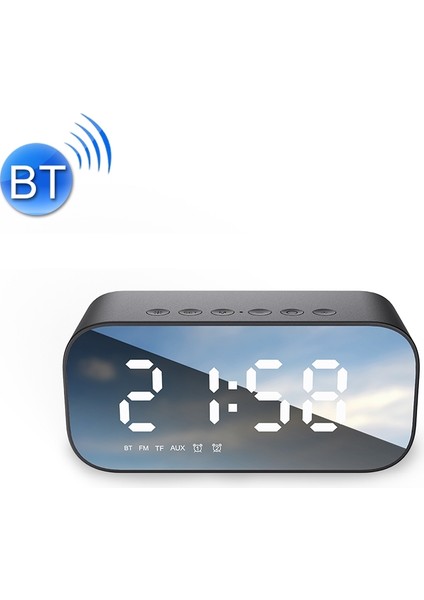 BT518 LED Işıklı Çalar Saat Özellikli Taşınabilir Bluetooth Hoparlör - Siyah (Yurt Dışından)