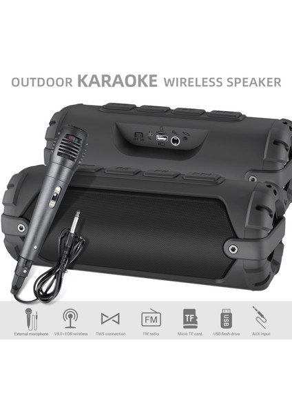 NR-6013M Taşınabilir Kablosuz Bluetooth Destekli Karaoke Hoparlör Seti - Siyah (Yurt Dışından)