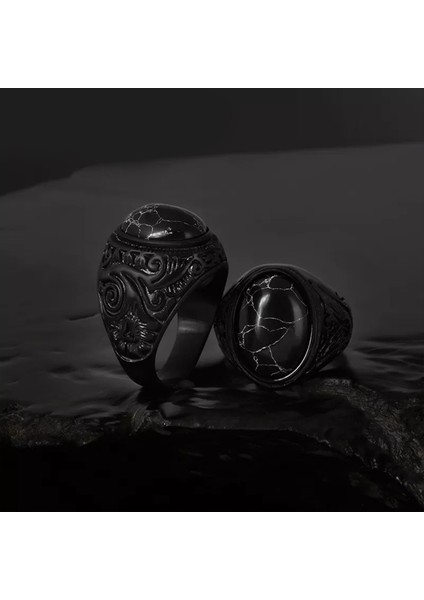 TS001623 Siyah Doğal Koruyucu Tılsım 1 Ölçü=10 Erkek Yüzük modelleri