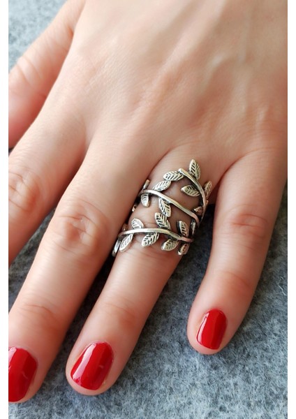 Antik Gümüş Kaplama Yapraklar Şekilli El Yapımı Ayarlanabilir Yüzük modelleri