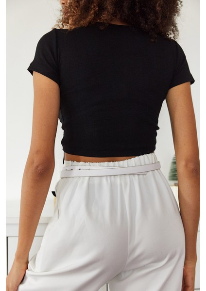 Siyah Çift Büzgülü Kısa Kol Bluz 1KZK2-11172-02 fırsatları