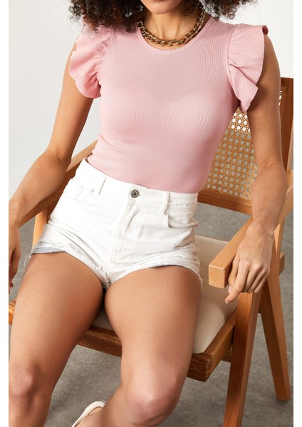 Pembe Kolları Fırfırlı Kaşkorse Bluz 1YZK2-11708-20 fiyatları