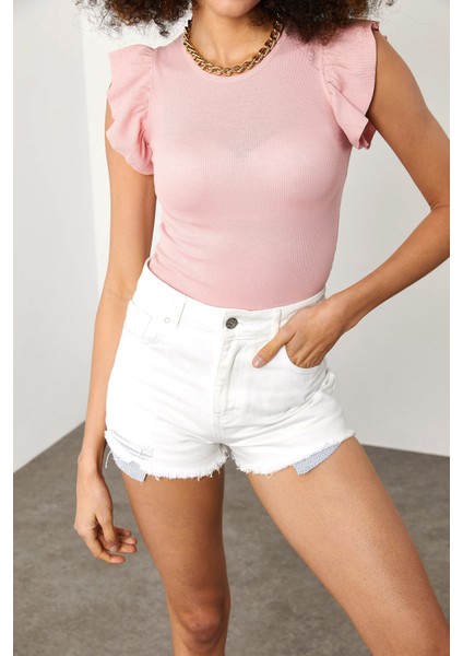 Pembe Kolları Fırfırlı Kaşkorse Bluz 1YZK2-11708-20 fırsatları